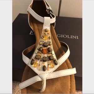 White Beaded Naturalizer Sandal W/ Buckle Closure